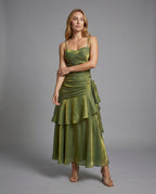 Women's Satin Evening Dress with Heart Neckline - Front View
