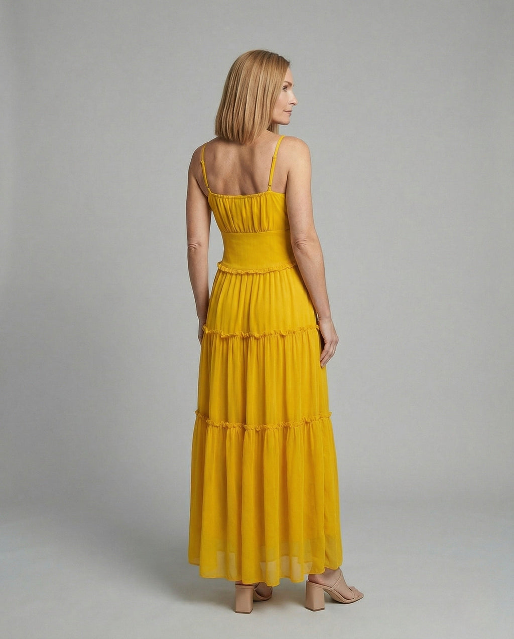 Women's Boho Maxi Dress with Flounce Skirt - Back View