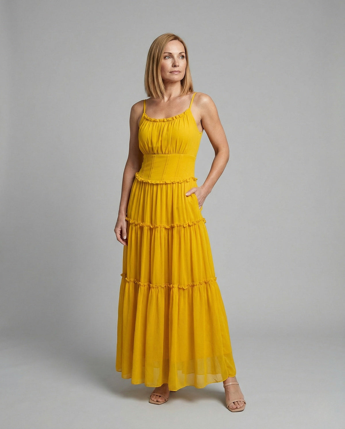 Women's Boho Maxi Dress with Flounce Skirt - Front View
