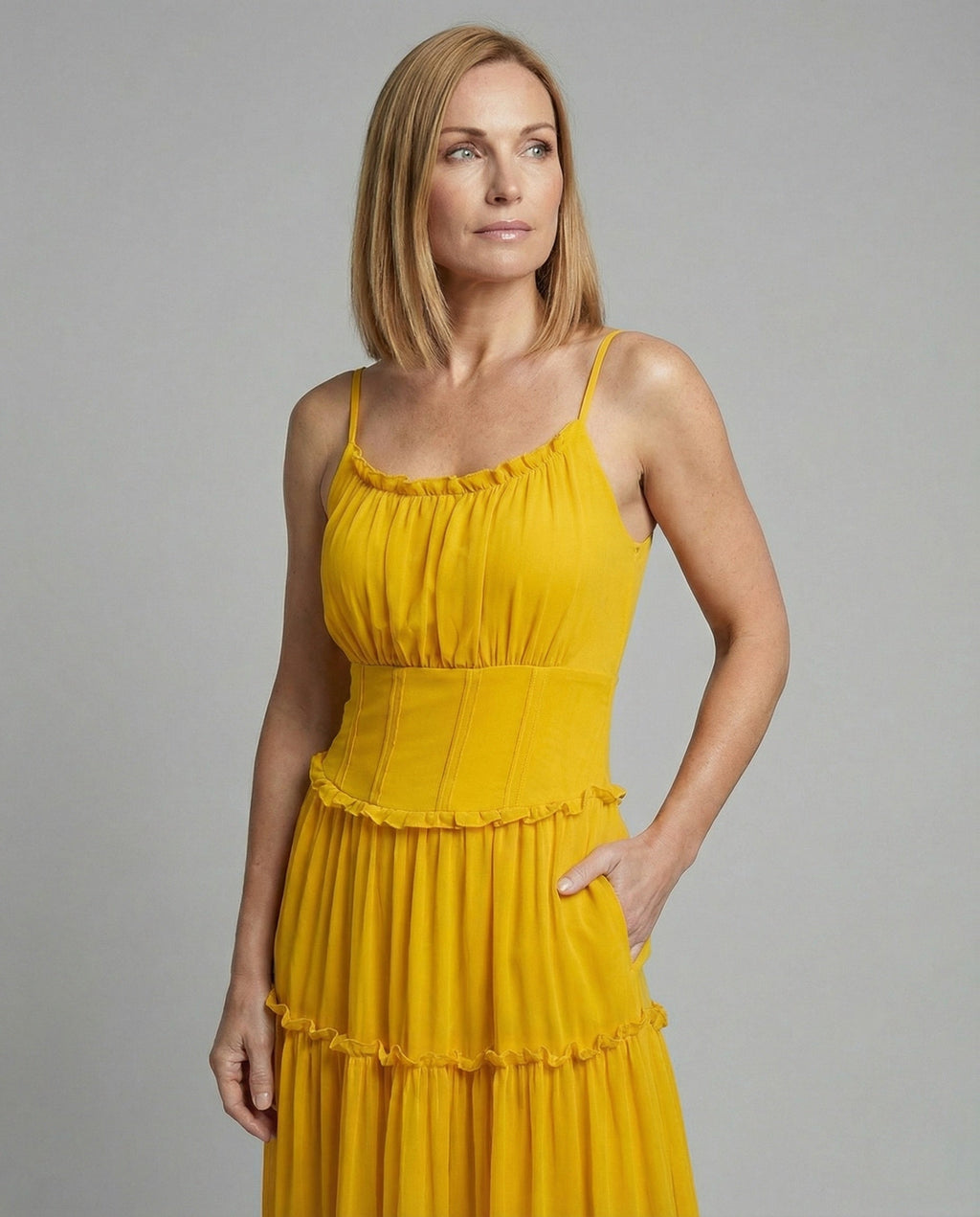 Women's Boho Maxi Dress with Flounce Skirt - Upper Body View