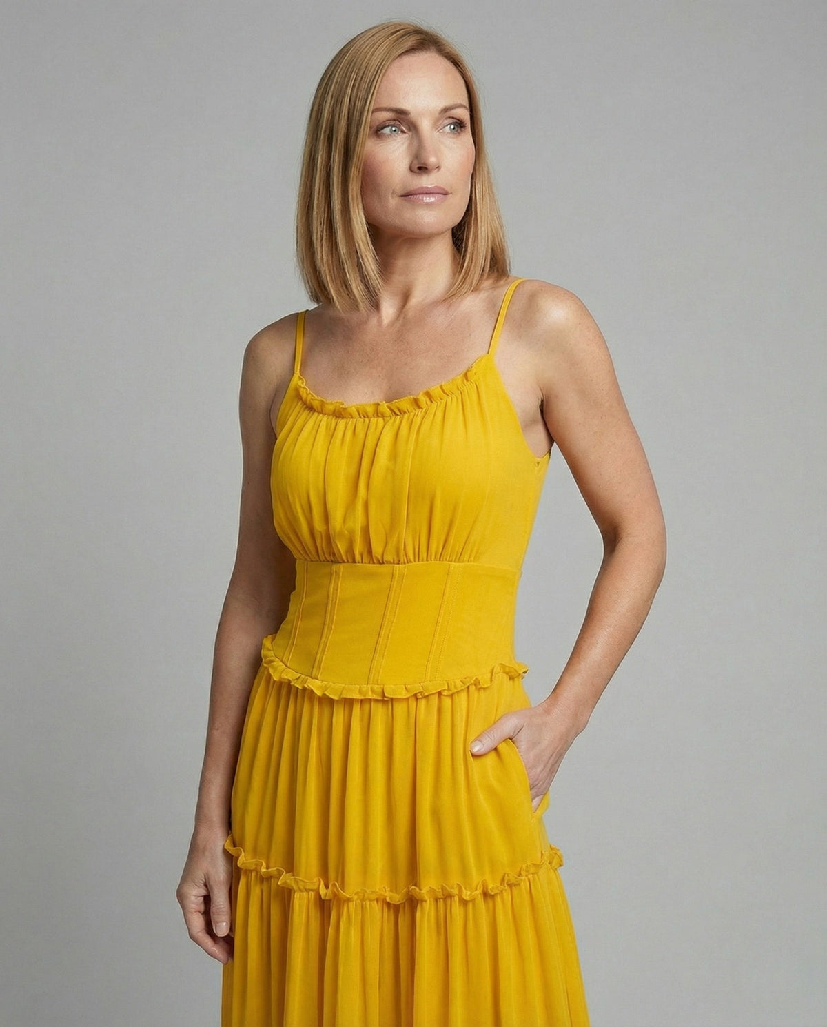 Women's Boho Maxi Dress with Flounce Skirt - Upper Body View