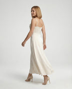 Women's Satin Maxi Dress with Draped Neckline - Back View