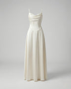 Women's Satin Maxi Dress with Draped Neckline