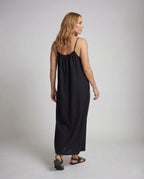 Women's Pleated Maxi Dress with Thin Straps - Back View