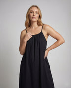 Women's Pleated Maxi Dress with Thin Straps - Upper Body View