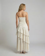 Women's Evening Dress with Spaghetti Straps and Flared Skirt - Back View