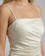Women's Evening Dress with Spaghetti Straps and Flared Skirt - Close-Up Detail