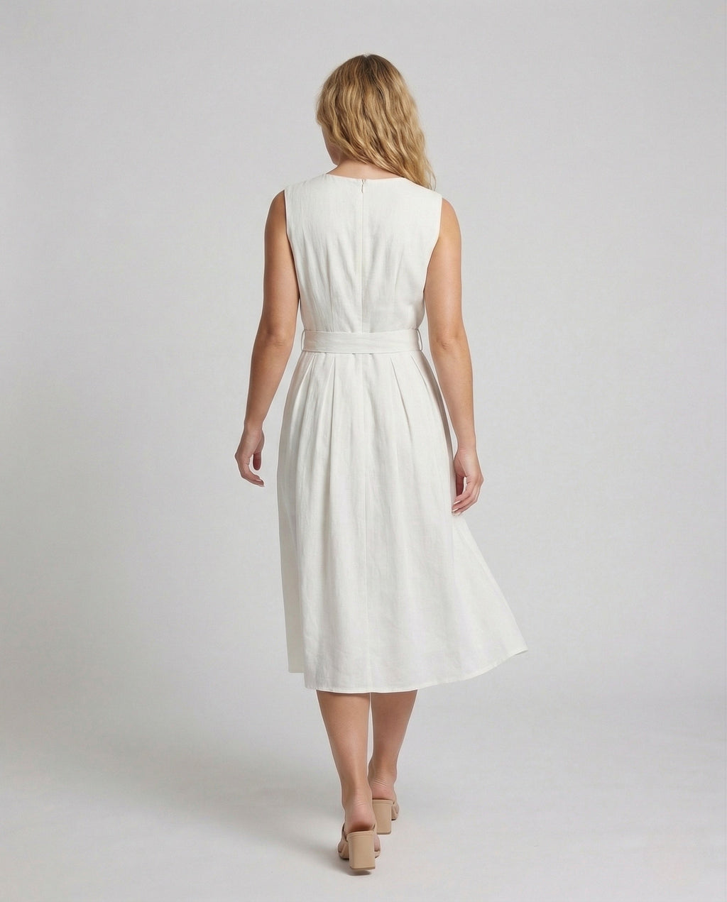 Women's Elegant Sleeveless Maxi Dress with Belt - Back View