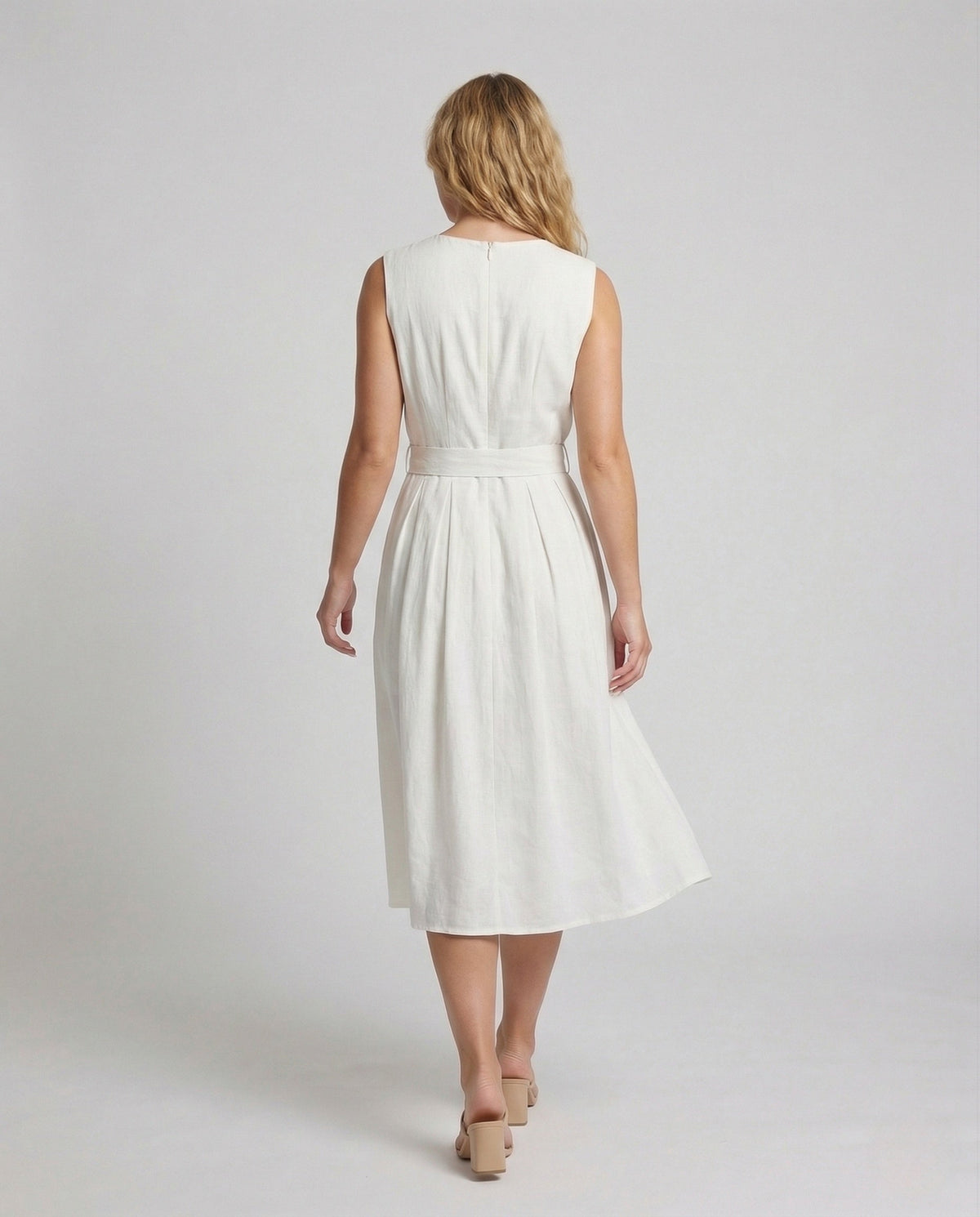 Women's Elegant Sleeveless Maxi Dress with Belt - Back View
