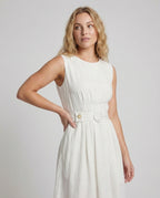 Women's Elegant Sleeveless Maxi Dress with Belt - Upper Body View