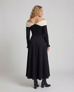Women's Long Sleeve Evening Dress with Wrap Neckline - Back View