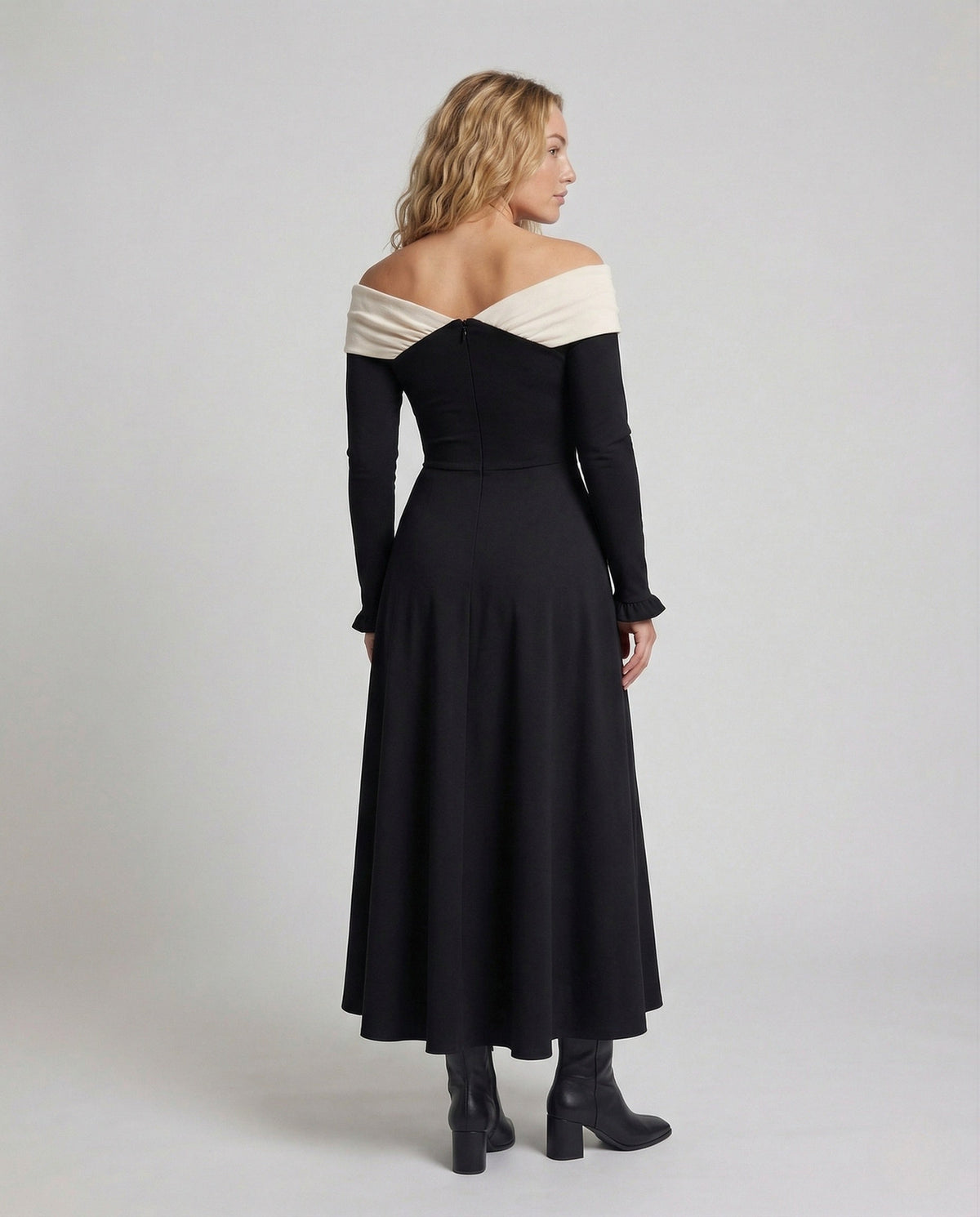 Women's Long Sleeve Evening Dress with Wrap Neckline - Back View