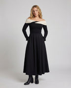 Women's Long Sleeve Evening Dress with Wrap Neckline - Front View