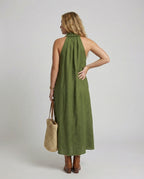 Women's Halter Maxi Dress with Tie Belt - Back View