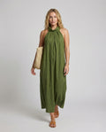 Women's Halter Maxi Dress with Tie Belt - Front View