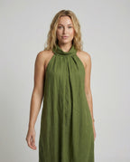 Women's Halter Maxi Dress with Tie Belt - Upper Body View