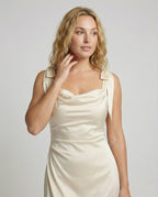 Women's Satin Evening Dress with Waterfall Neckline - Upper Body View