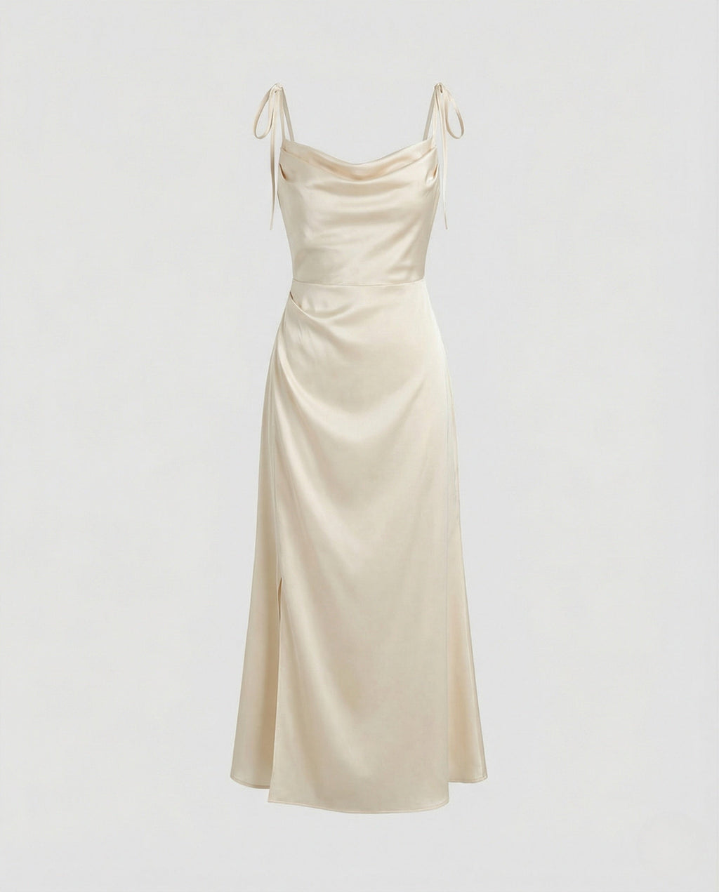 Women's Satin Evening Dress with Waterfall Neckline