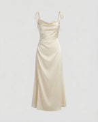 Women's Satin Evening Dress with Waterfall Neckline