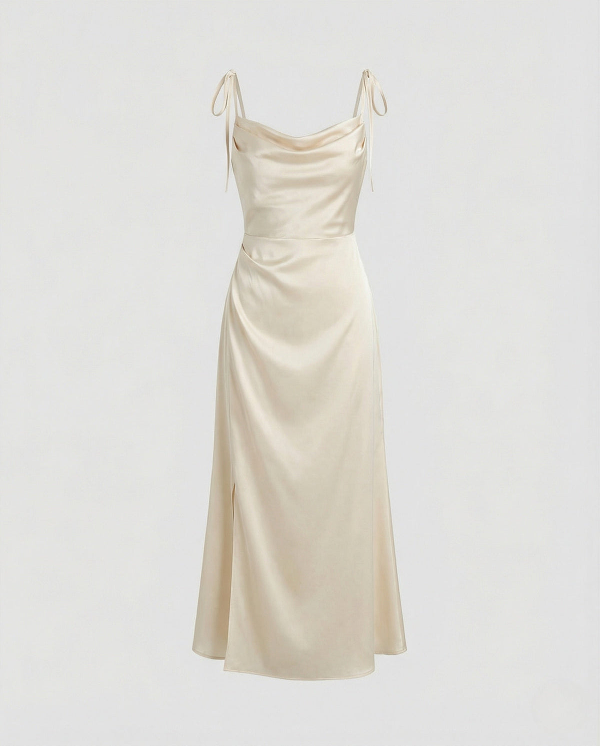 Women's Satin Evening Dress with Waterfall Neckline