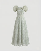 Women's Lace Evening Dress with Puff Sleeves