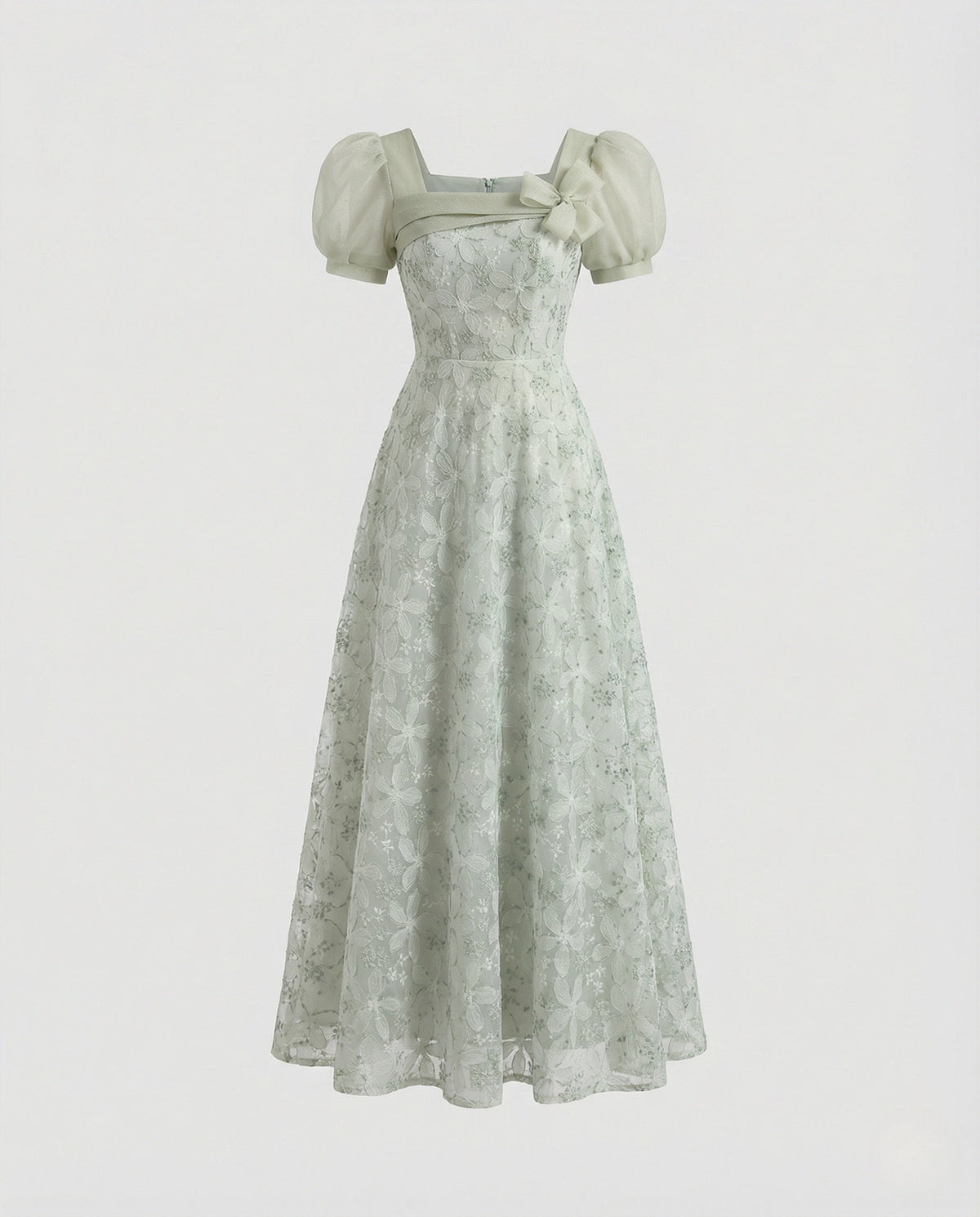 Women's Lace Evening Dress with Puff Sleeves