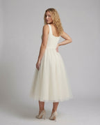 Women's Strap Evening Dress with Tulle Skirt - Back View