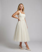 Women's Strap Evening Dress with Tulle Skirt - Front View