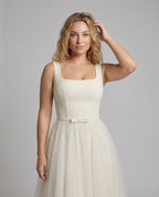 Women's Strap Evening Dress with Tulle Skirt - Upper Body View