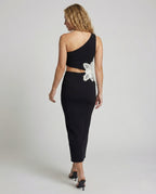 Women's Fitted Evening Dress with Asymmetrical Neckline - Back View
