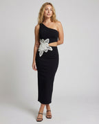 Women's Fitted Evening Dress with Asymmetrical Neckline - Front View