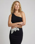 Women's Fitted Evening Dress with Asymmetrical Neckline - Upper Body View