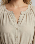 Women's Cotton Maxi Dress with Balloon Sleeves - Close-Up Detail