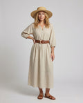 Women's Cotton Maxi Dress with Balloon Sleeves - Front View