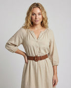 Women's Cotton Maxi Dress with Balloon Sleeves - Upper Body View