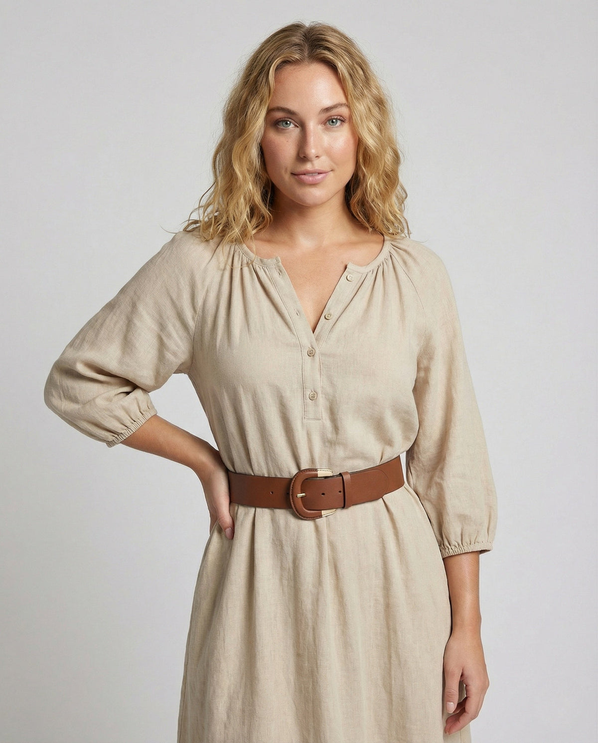 Women's Cotton Maxi Dress with Balloon Sleeves - Upper Body View