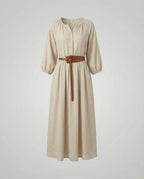 Women's Cotton Maxi Dress with Balloon Sleeves