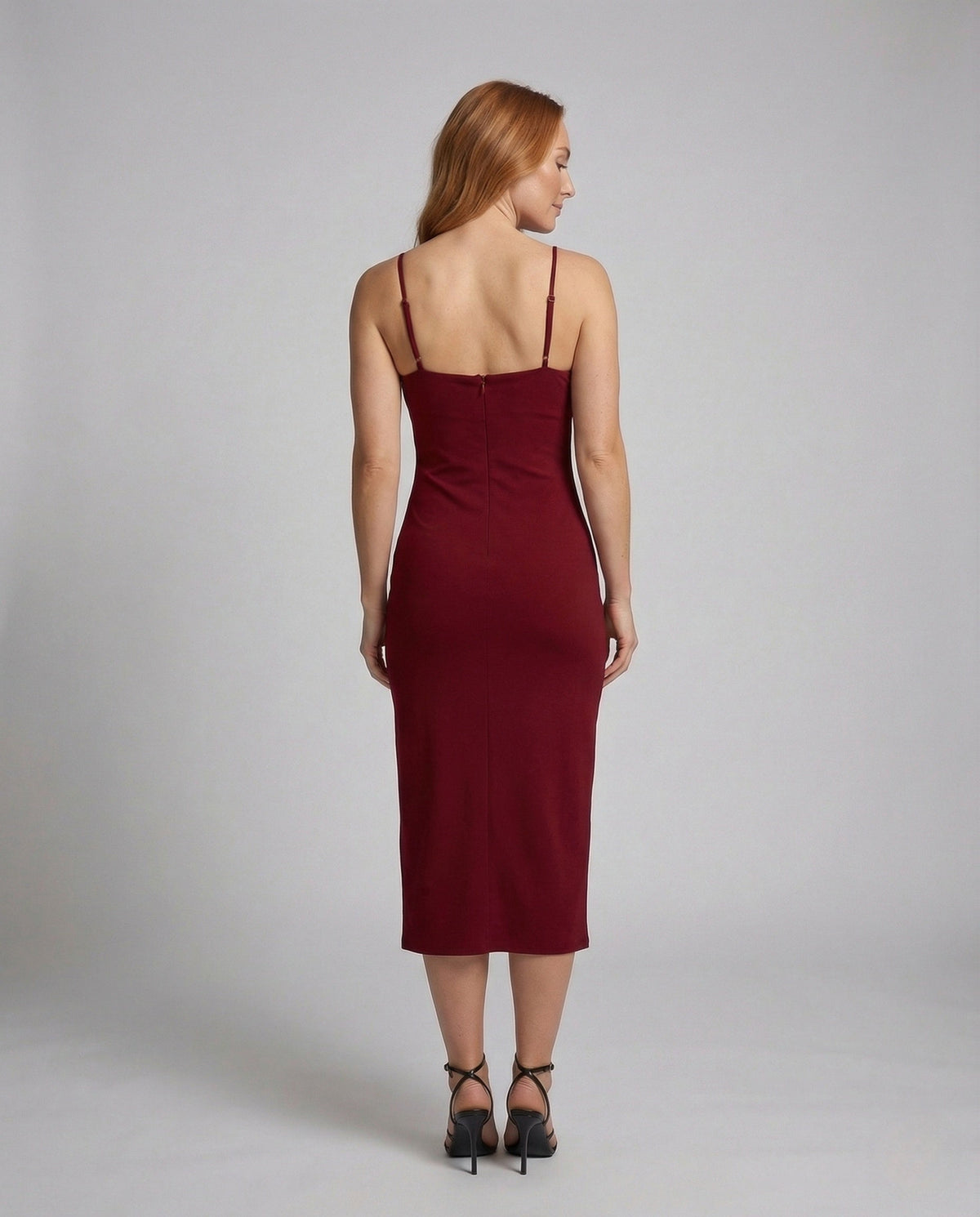 Women's Figure-Hugging Evening Dress with Leg Slit - Back View
