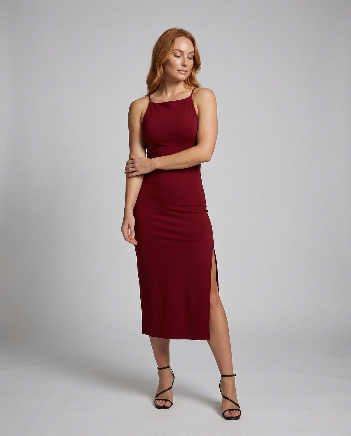 Women's Figure-Hugging Evening Dress with Leg Slit - Front View