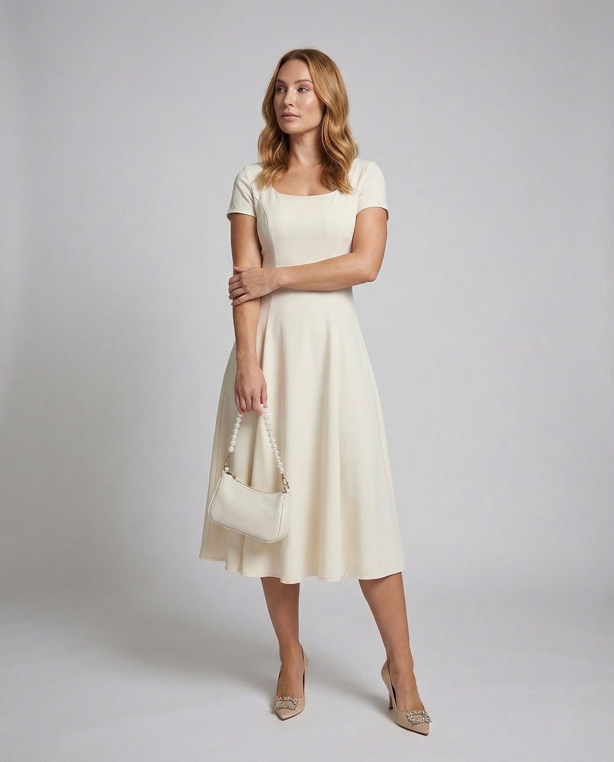 Women's Figure-Hugging Maxi Dress with Bell Skirt - Front View