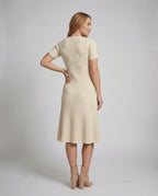 Women's Ribbed Knit Midi Dress with V-Neck - Back View
