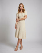 Women's Ribbed Knit Midi Dress with V-Neck - Front View