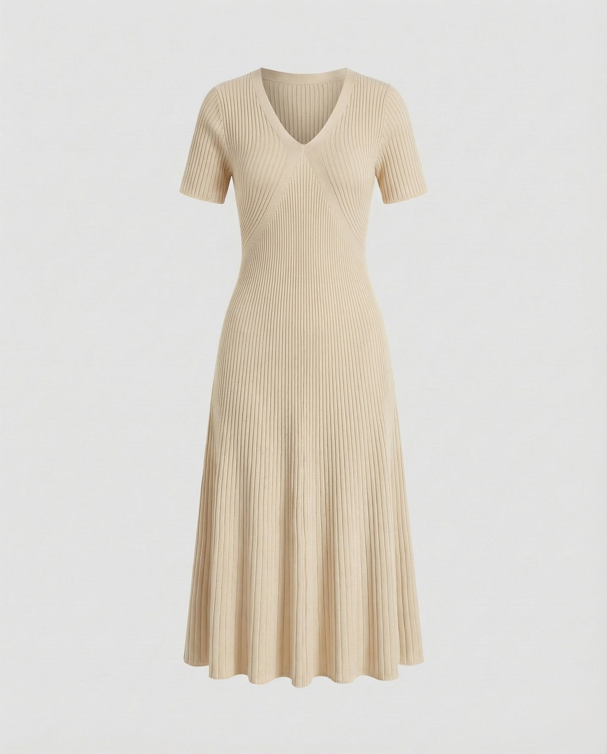 Women's Ribbed Knit Midi Dress with V-Neck