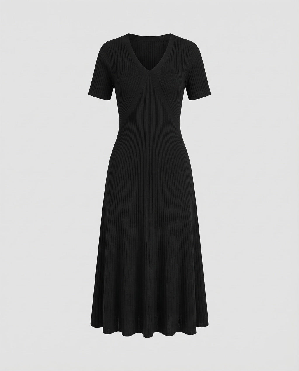 Women's Ribbed Knit Midi Dress with V-Neck