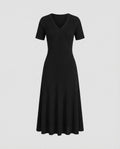 Women's Ribbed Knit Midi Dress with V-Neck