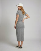 Women's Ribbed Midi Dress with Heart Appliqué - Back View