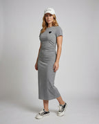 Women's Ribbed Midi Dress with Heart Appliqué - Front View