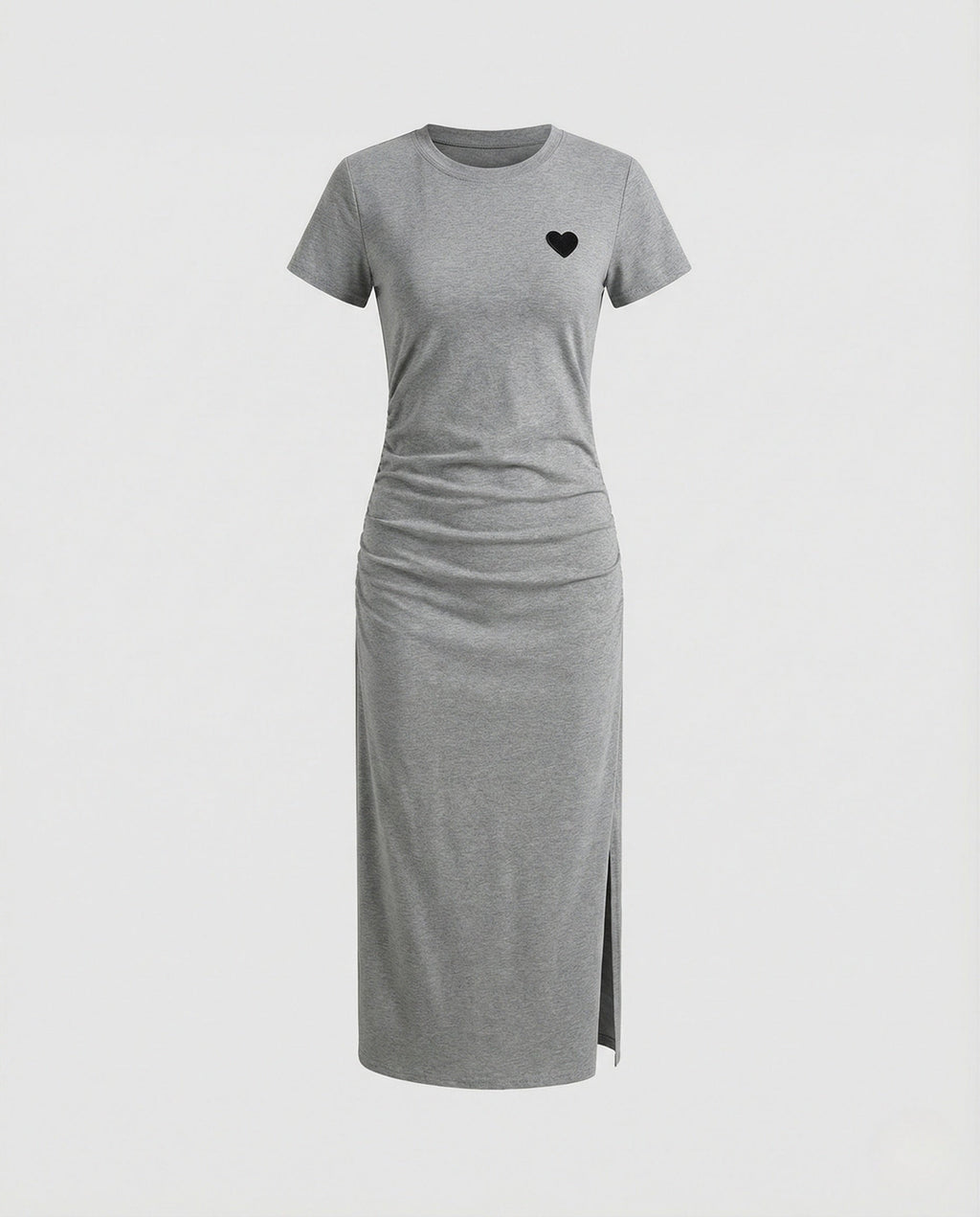 Women's Ribbed Midi Dress with Heart Appliqué