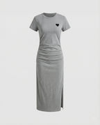 Women's Ribbed Midi Dress with Heart Appliqué