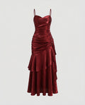 Women's Velvet Evening Dress with Ruffle Skirt